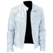 XDZJLR Men Vintage Cool Jacket Leather Long Sleeve Autumn Winter Stand Collar Club Coat