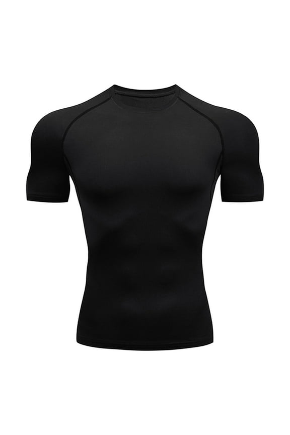 Men’s Compression Shirts Short Sleeve Cool Dry Sports Athletic Workout Base Layer Undershirt T-Shirt Tops Black L