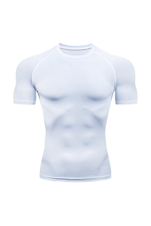 Men’s Compression Shirts Short Sleeve Cool Dry Sports Athletic Workout Base Layer Undershirt T-Shirt Tops White XL