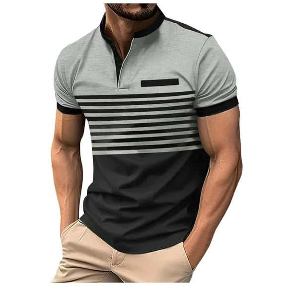 XDZJLR Men's Polo Shirt Striped Leisure Fashion Design Lapel Button Short Sleeve Tops T Shirt for Men