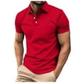 thumbnail image 1 of XDZJLR Men's Polo Shirts Short Sleeve T Shirt Casual Solid Ribbed Holiday Shirts Tops Blouse Red L, 1 of 7