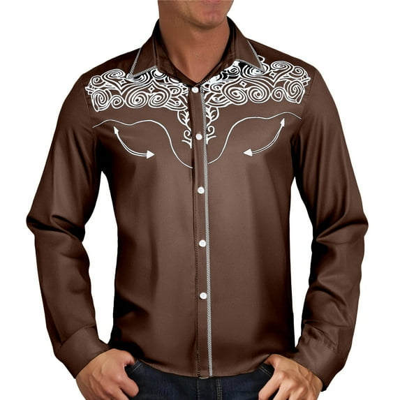 XDZJLR Men's Shirts Button Down Casual Fashion Western Style Print Loose Long Sleeved T Shirts for Men