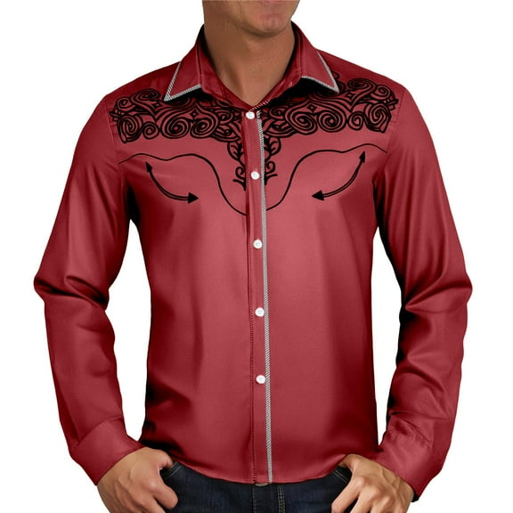 XDZJLR Men's Shirts Button Down Casual Fashion Western Style Print Loose Long Sleeved T Shirts for Men