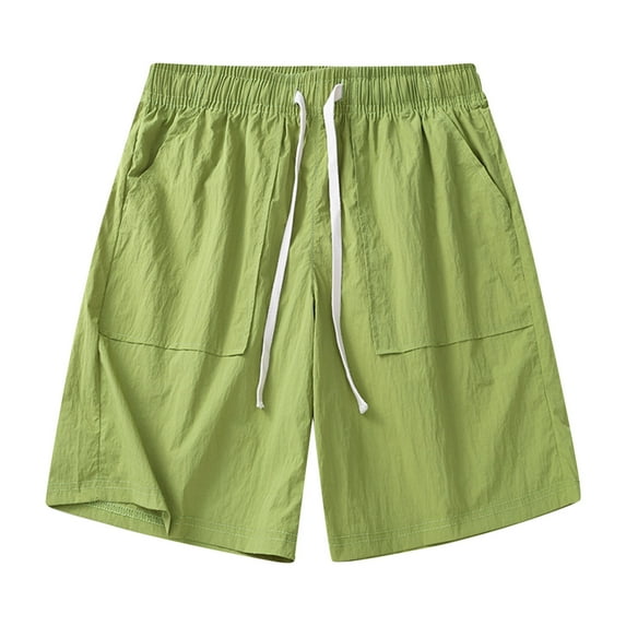 XDZJLR Men's Shorts Summer Beach Nylon Waterproof Solid Color Loose Drawstring Short Pants