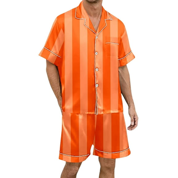 XDZJLR Mens Christmas Loungewear Striped Print Short Sleeve Shorts Button Down Pajama Comfortable Home Relaxation Homewear Pj White Xxxl