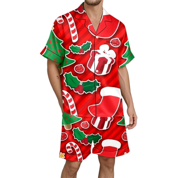 XDZJLR Mens Christmas Pajama Xmas Print Pajama Holiday Themed Cozy Outfit Festive Nights Relaxation Pjs Loungewear White S
