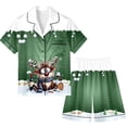 thumbnail image 1 of XDZJLR Mens Christmas Pajama Xmas Printed Silk Satin Short Sleeved Button Up Pajamas Set Pjs Loungewear Light Green Xxxl, 1 of 4