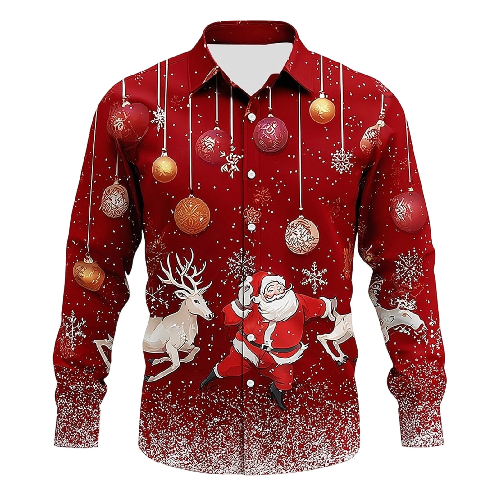 mens christmas themed dress shirts XDZJLR Shirt Xmas Button Down Long Sleeve Shirt Festive Holiday Party Wear Comfortable Casual Formal Shirt With Classic Collar Design Blouse Red Xxxxl its a vivid choice