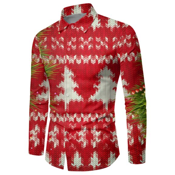 XDZJLR Mens Christmas Shirts Male Autumn Winter Xmas Shirts Long Sleeve Button Full Print Funny Special Atmosphere Shirts Blouse Watermelon Red M