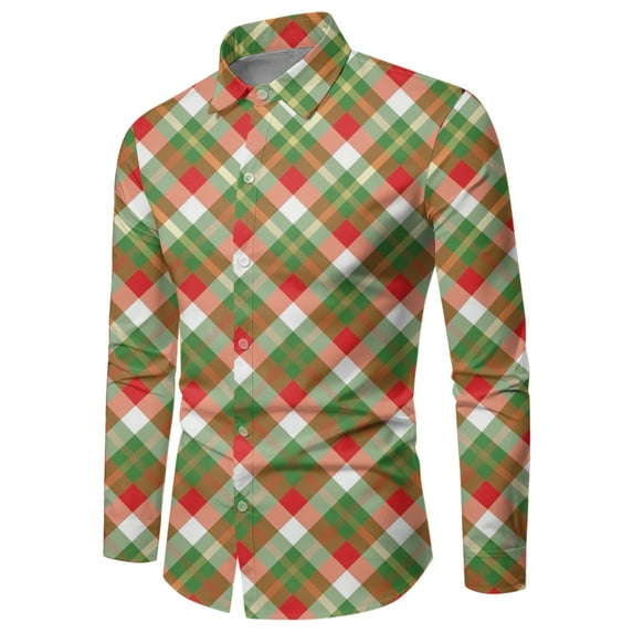 XDZJLR Mens Christmas Shirts Male Winter Xmas Long Sleeve Button Full Print Funny Special Atmosphere Shirts For Men Dark Green Xxxxl