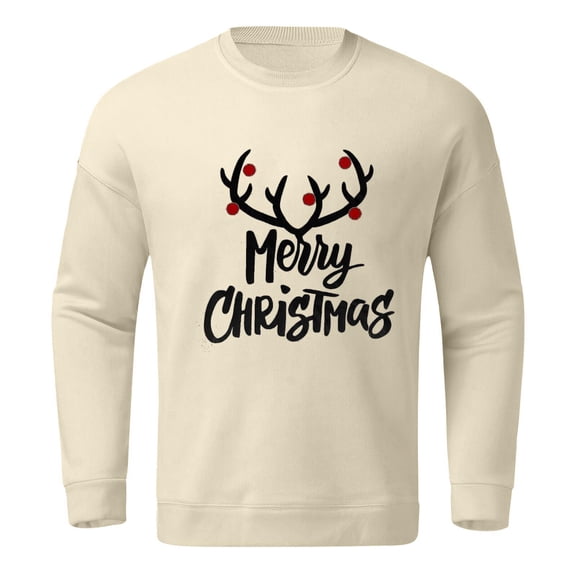 XDZJLR Mens Christmas Sweatshirt Autumn Winter Tops Xmas Graphic Vacation Themed Part Printing Hoodless Long Sleeve Pullover Crewneck Sweatshirts For Men Khaki L
