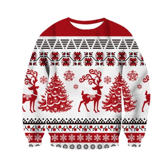 XDZJLR Mens Christmas Sweatshirt Fall Winter Crew Neck Sweatshirts Xmas 3D Digital Print Long Sleeve Sweatshirt Comfortable Dailywear Red Xl