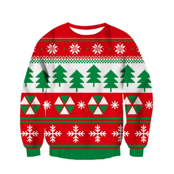 XDZJLR Mens Christmas Sweatshirt Fall Winter Crew Neck Sweatshirts Xmas 3D Digital Print Long Sleeve Sweatshirt Soft Dailywear Watermelon Red S