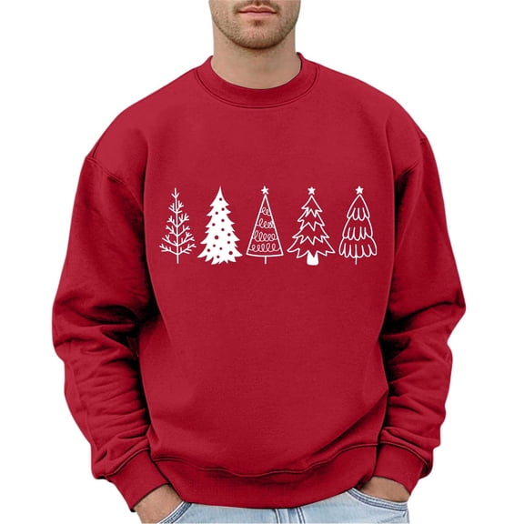 XDZJLR Mens Christmas Sweatshirt Festive Graphic Hoodless Sweatshirts Winter Comfort Seasonal Print Pullover With Interior Durable Knit Quality Warm Dailywear Red Xxl