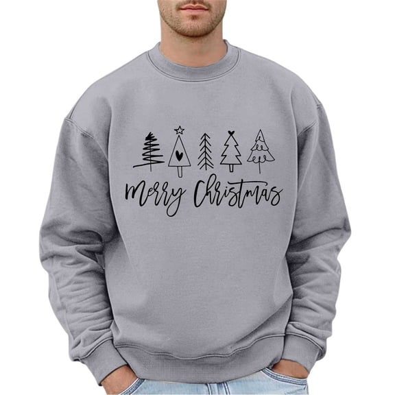 XDZJLR Mens Christmas Sweatshirt Festive Print Sleeveless Sweatshirts Holiday Stylish Winter Layering Top Warm Dailywear Light Gray S