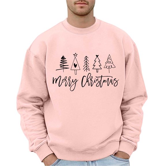 XDZJLR Mens Christmas Sweatshirt Festive Print Sleeveless Sweatshirts Holiday Stylish Winter Layering Top Warm Dailywear Pink S