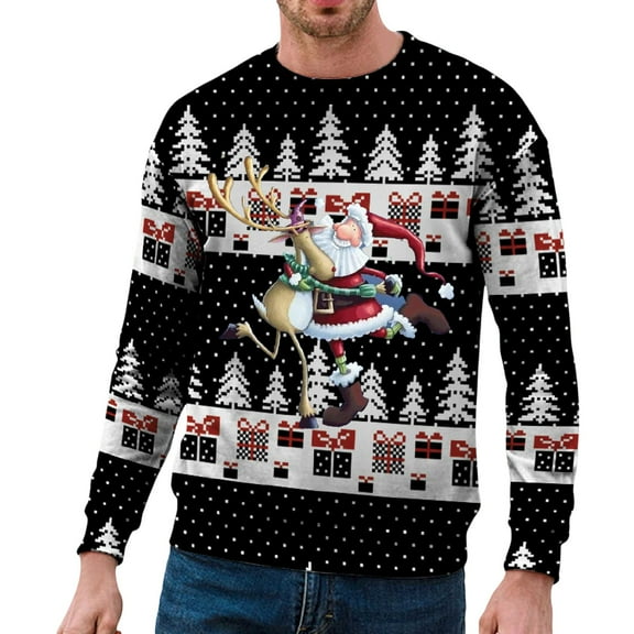 XDZJLR Mens Christmas Sweatshirt Winter Casual Trend Xmas Printed Pullover Crewneck Hoodie Soft Dailywear Pink Xl