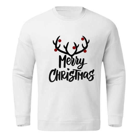 XDZJLR Mens Christmas Sweatshirt Winter Tops Xmas Graphic Vacation Themed Part Printing Hoodless Long Sleeve Pullover Sweatshirt Warm Dailywear White L