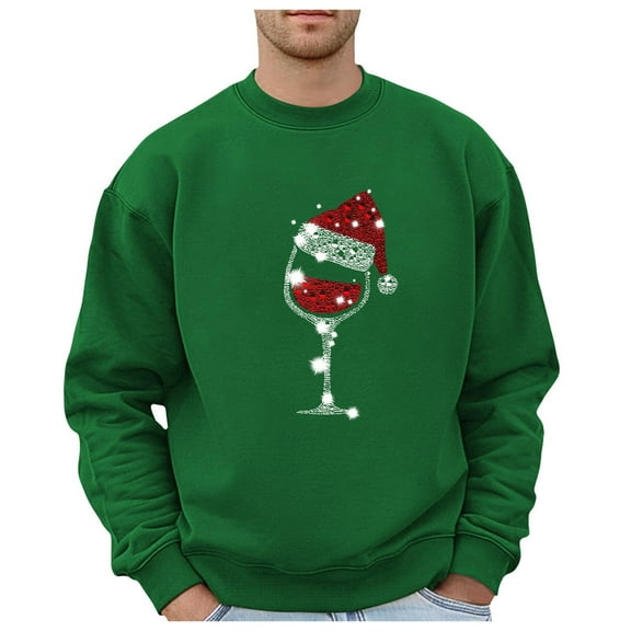 XDZJLR Mens Christmas Sweatshirt Xmas Glass Themed Casual Hoodless Sweatshirt Comfortable Dailywear Green L