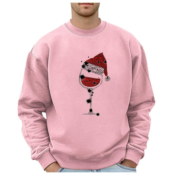 XDZJLR Mens Christmas Sweatshirt Xmas Glass Themed Casual Hoodless Sweatshirt Comfortable Dailywear Light Pink Xl