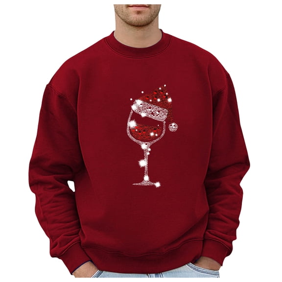 XDZJLR Mens Christmas Sweatshirt Xmas Glass Themed Casual Hoodless Sweatshirt Soft Dailywear Red Xl
