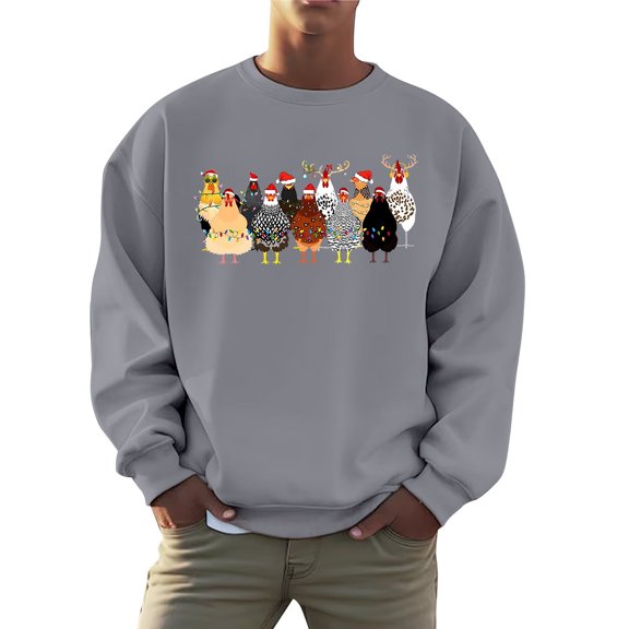 XDZJLR Mens Christmas Sweatshirts Xmas Fall Plus Hoodless Pullovers Fashion Holiday Logo Print Clothing Tops Crewneck Sweatshirt Men Grey M