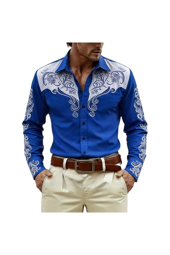 Mens Dress Shirt Print Long Sleeve Casual Western Cowboy Casual Button Down For Disco Party Nightclub Prom L