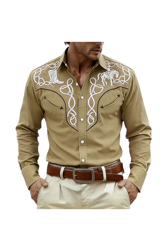 Mens Dress Shirt Printed Long Sleeve Shirt Casual Festivals With Western Cowboy Button Up Top Events For Disco Party Nightclub Prom Xxl