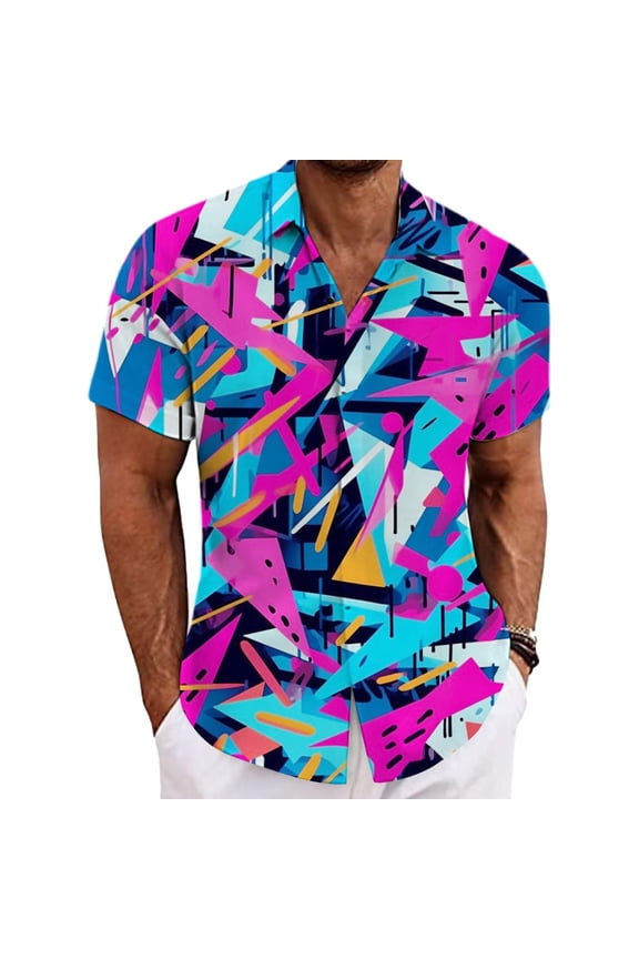 Mens Dress Shirts 80S Vintage Shirt Tropical Print Short Sleeve Button Up Shirt Casual Summer Beachwear For Disco Party Nightclub Prom Xxxl