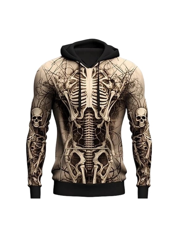 Mens Halloween Hoodies Casual Skeleton Print Knit Long Sleeve With Pockets Outdoor Jacket Fall Winter Pullover Hooded Sweatshirts
