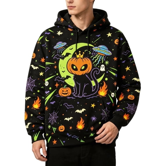 XDZJLR Mens Halloween Hoodies Pumpkin Graphic Casual Long Sleeve With Pockets Fall Winter Pullover Hooded Sweatshirt