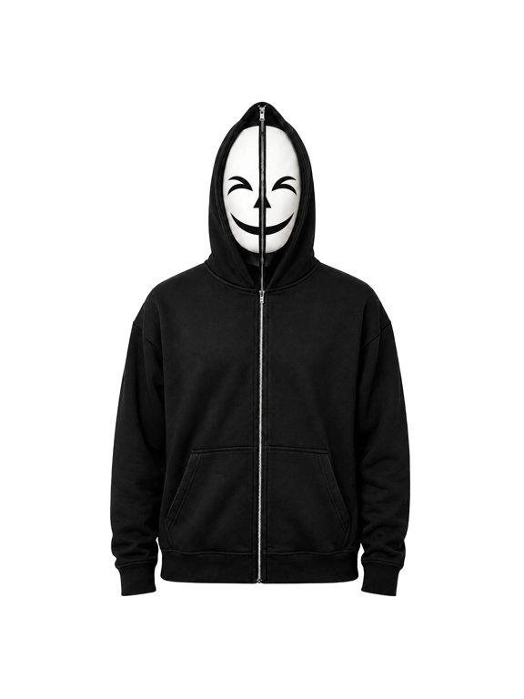 Mens Halloween Zip Up Hoodie Full Face Mask Funny Graphic Jacket With Pockets Fall Winter Pullover Hooded Sweatshirts