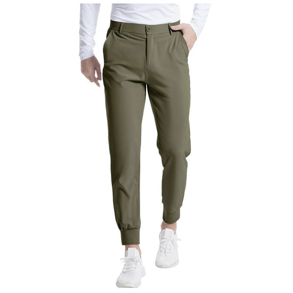 XDZJLR Mens Pants Solid Color Business Fashion with Pocket Long Straight Casual Pants for Men Green S