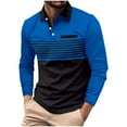 thumbnail image 1 of XDZJLR Mens Polo Shirts Striped Long Sleeve Lapel Button Casual Pocket T Shirt Fashion Shirt Pullover Tops, 1 of 7