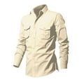 thumbnail image 1 of XDZJLR Mens Shirts Male Double Pocket Linen Long Sleeved Vacation Tee, 1 of 4