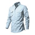 thumbnail image 1 of XDZJLR Mens Shirts Male Double Pocket Linen Long Sleeved Vacation Tee, 1 of 4