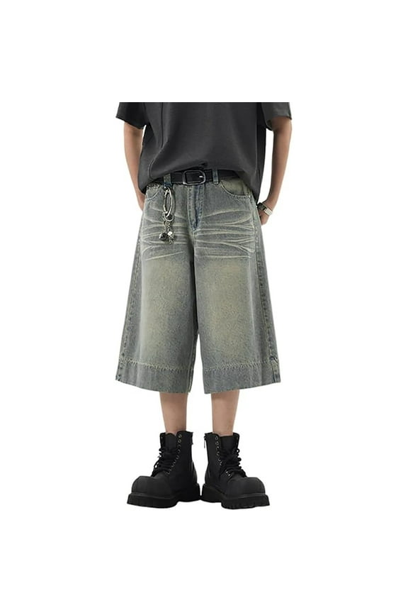 Mens Shorts Baggy Jeans Jorts Fit Solid Color Fashion Casual with Pocket Street Dance Skateboard Activewear Pants for Men Blue XXL