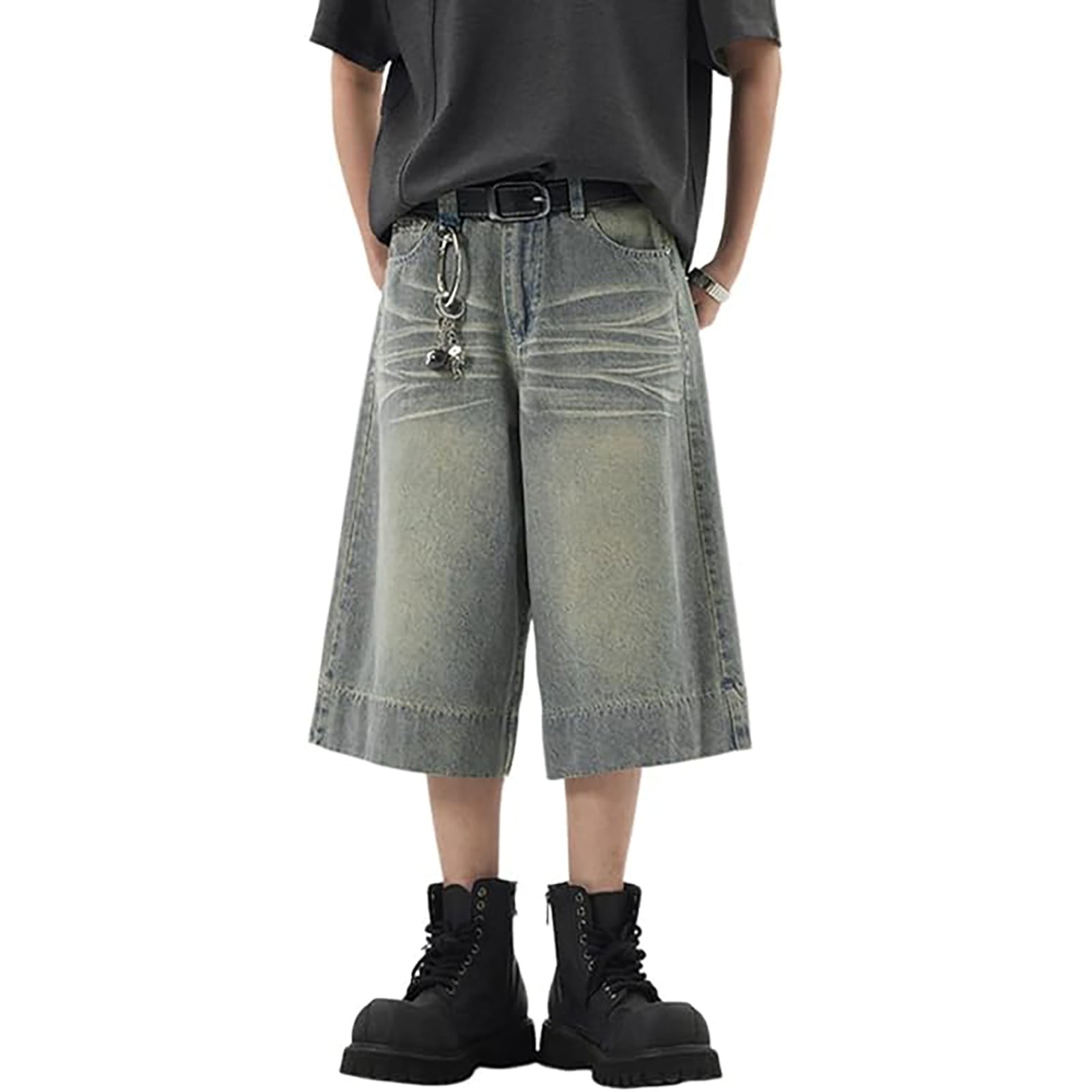 XDZJLR Mens Shorts Baggy Jeans Jorts Fit Solid Color Fashion