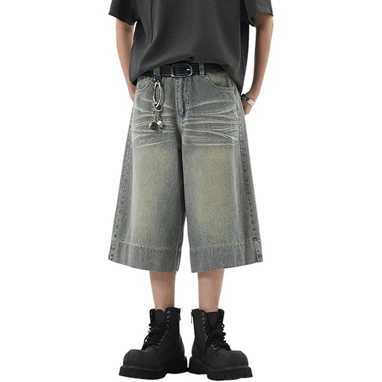 XDZJLR Mens Shorts Baggy Jeans Jorts Fit Solid Color Fashion