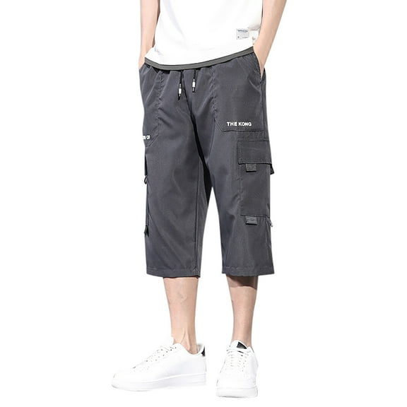 XDZJLR Mens Shorts Over The Knee Elasticated Pocket Slacks Knee Length Short Pants GY2 L