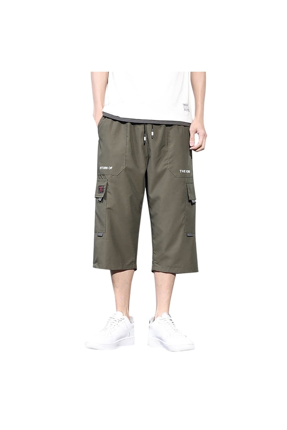 Mens Shorts Over The Knee Elasticated Pocket Slacks Knee Length Short Pants Green L