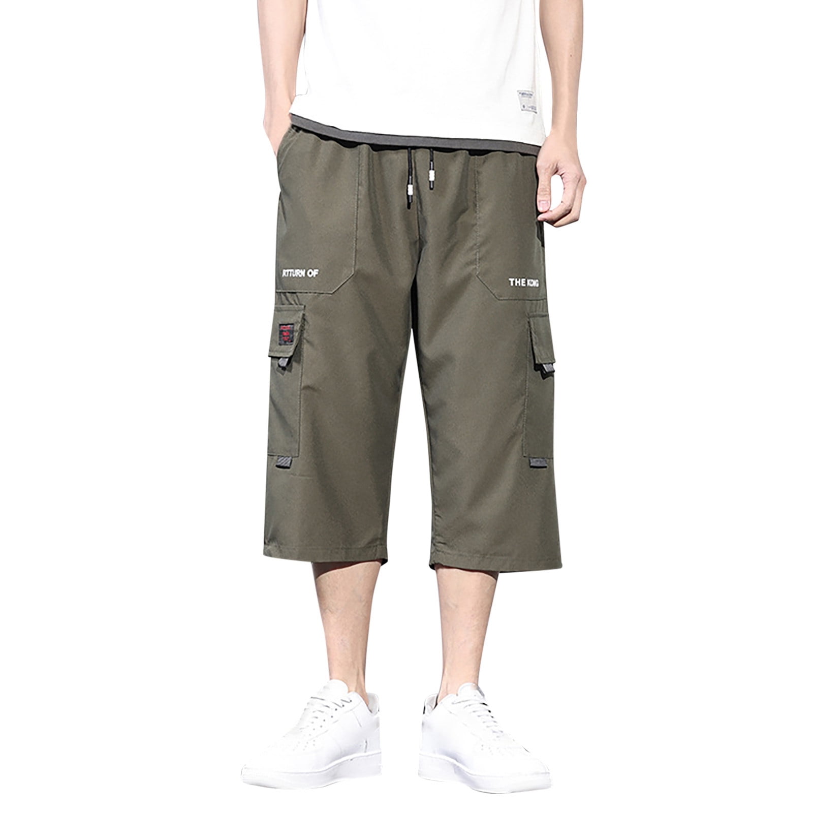 XDZJLR Mens Shorts Over The Knee Elasticated Pocket Slacks Knee