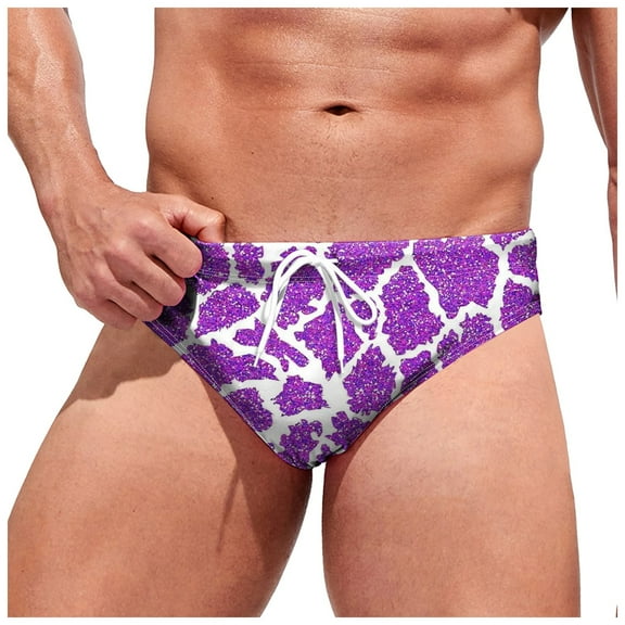 XDZJLR Mens Swim Briefs Fashion Casual Sequin Print Comfortable Swimming Spa Lace Up Swimsuit Trunks Comfy Beachwear Purple