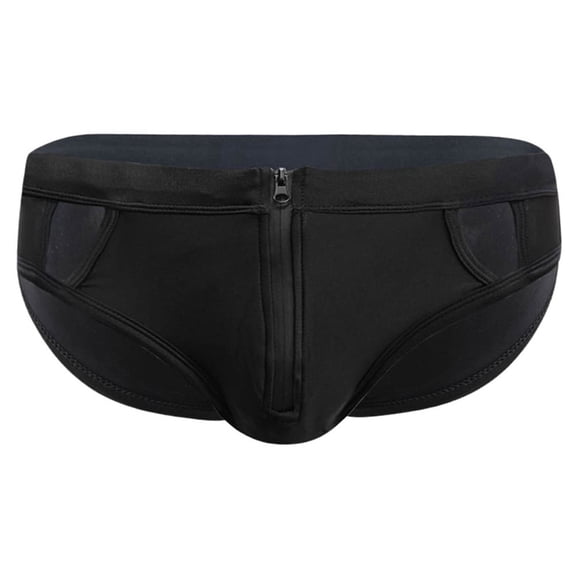 XDZJLR Mens Swim Briefs Fashion Mesh Front Zipper Briefs Soft Beachwear Black