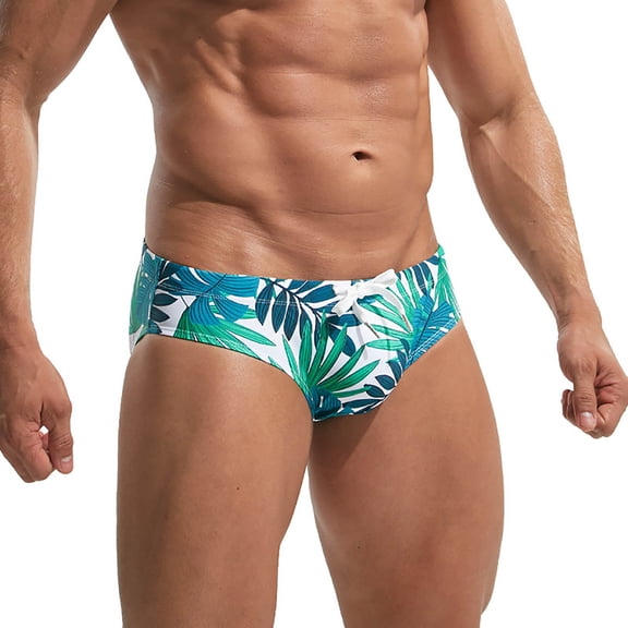 XDZJLR Mens Swim Briefs Fashion Swimwear Fashion Casual Summer Printed Swimming Trunks Briefs Cup Bikini Printed Casual Swimming Trunks Soft Beachwear Green