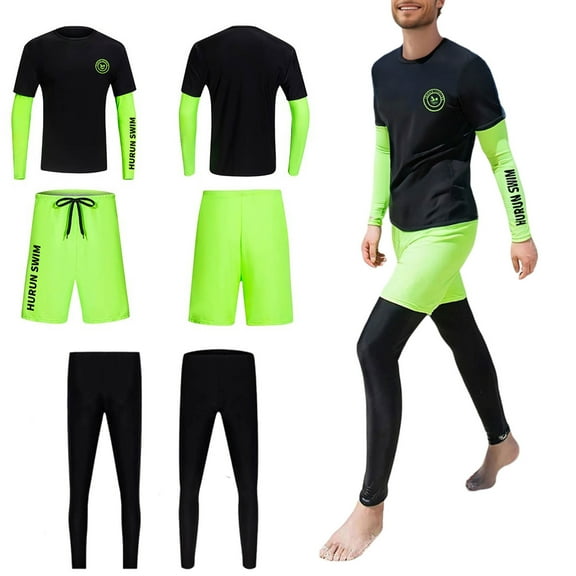 XDZJLR Mens Swim Briefs Long Sleeve Swimsuit Suit Sun Wetsuit Long Trunks Warm Surfing Suit 3 Piece Set Soft Beachwear Black