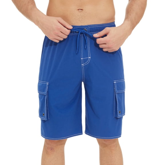 XDZJLR Mens Swim Briefs Spring Summer Casual Solid Color Suit Waist Adjustable Draw Rope Liner Quick Dry Waterproof Pocket Swimming Trunks Breathable Beachwear Blue