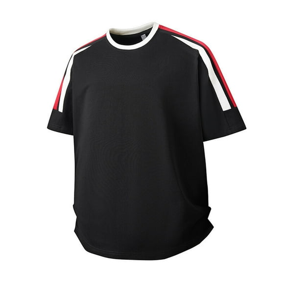 XDZJLR Mens T Shirt 2025 Summer Striped Patchwork Short Sleeved Tees