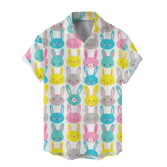 XDZJLR Mens T Shirt Easter Fashion Casual Crewneck Graphic Short Sleeve Shirt Lapel Fully Printed Tops Tees