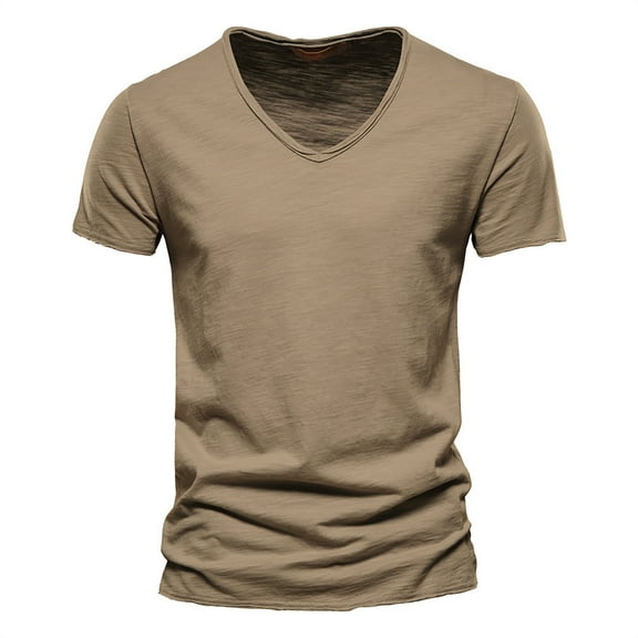 XDZJLR Mens T Shirt Fashion Casual Solid Color Cotton V Neck Short Sleeve T-Shirt